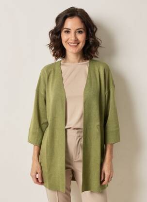 Gilet manches longues col v vert MUS & BOMBON femme