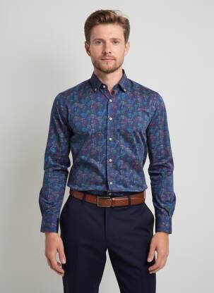 Chemise manches longues imprimé fantaisie bleu DARIO BELTRAN homme