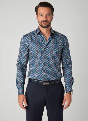 Chemise manches longues imprimé fantaisie bleu DARIO BELTRAN homme