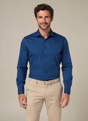 Chemise manches longues coupe droite bleu OLYMP homme