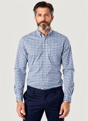 Chemise manches longues poches bleu OLYMP homme