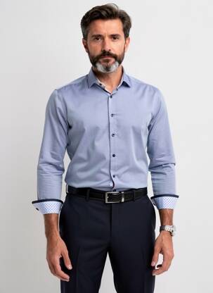 Chemise manches longues coupe droite bleu OLYMP homme