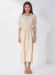 Robe longue imprimé fantaisie manches courtes beige ARTLOVE femme