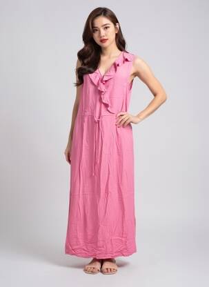 Robe longue sans manche sans manche rose ICHI femme