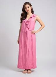 Robe longue sans manche sans manche rose ICHI femme