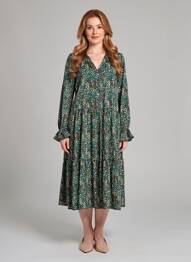 Robe mi-longue imprimé fantaisie manches longues vert POMME ROUGE femme