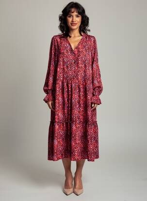 Robe mi-longue imprimé fantaisie manches longues rouge POMME ROUGE femme