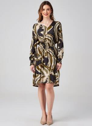 Robe mi-longue imprimé fantaisie manches longues noir KAFFE femme