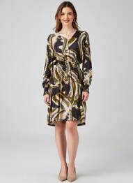 Robe mi-longue imprimé fantaisie manches longues noir KAFFE femme