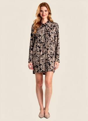 Robe courte coupe fluide manches longues noir FRANSA femme