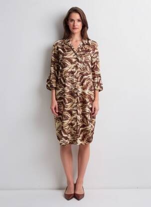Robe mi-longue imprimé fantaisie manches longues marron APRIL VINTAGE femme