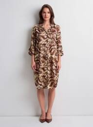 Robe mi-longue imprimé fantaisie manches longues marron APRIL VINTAGE femme