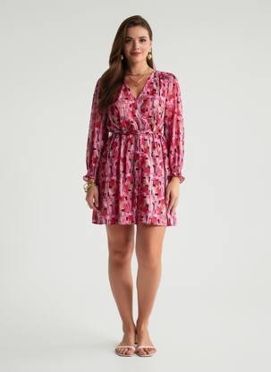 Robe courte coupe évasée manches longues rose ARTLOVE femme