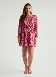 Robe courte coupe évasée manches longues rose ARTLOVE femme