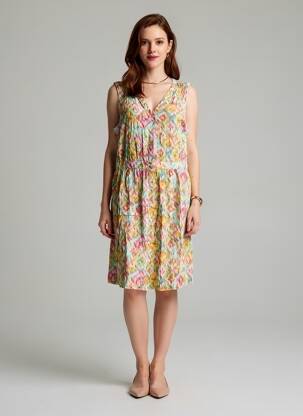 Robe mi-longue coupe fluide sans manche jaune ICHI femme