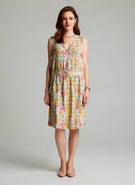 Robe mi-longue coupe fluide sans manche jaune ICHI femme
