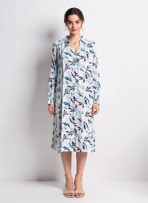 Robe mi-longue coupe fluide manches longues blanc HUBLOT femme