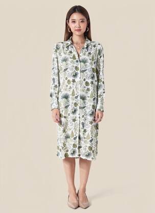 Robe mi-longue coupe fluide manches longues vert HUBLOT femme