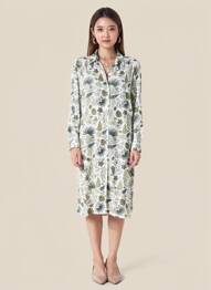 Robe mi-longue coupe fluide manches longues vert HUBLOT femme