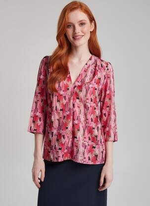 Blouse imprimé fantaisie manches 3/4 rose ARTLOVE femme