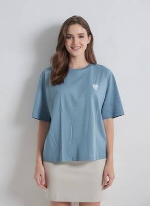 T-shirt coupe droite manches courtes bleu ICHI femme