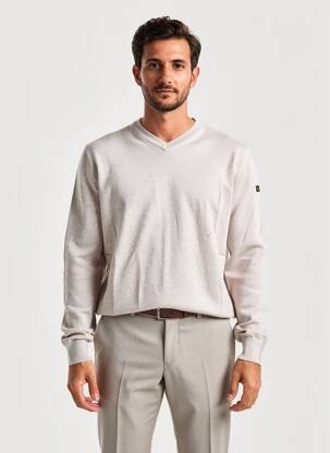 Pull col v manches longues beige DAYTONA homme