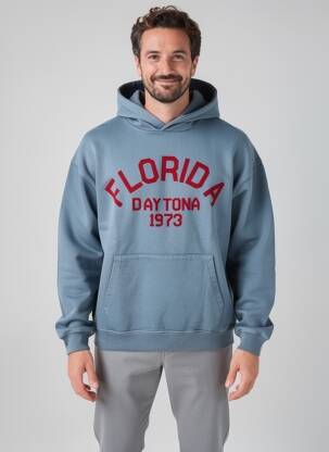 Sweat-shirt à capuche tissage jersey manches longues bleu DAYTONA homme