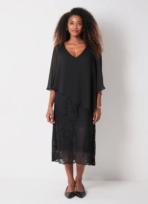 Robe mi-longue coupe fluide manches 3/4 noir ULLA POPKEN femme