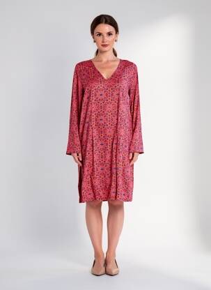 Robe mi-longue imprimé fantaisie manches longues rose LA FIANCÉE femme