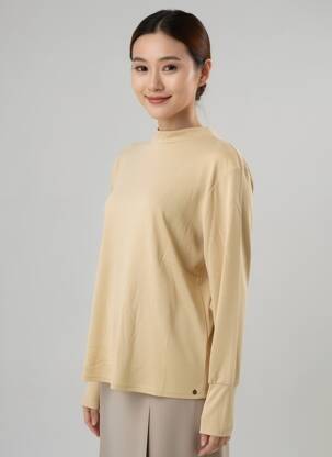 Top tissage jersey manches longues beige TRAMONTANA femme