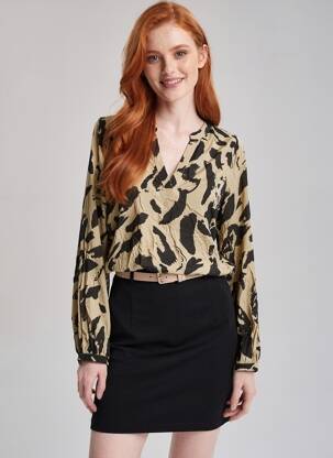Blouse tissage popeline manches longues beige KAFFE femme