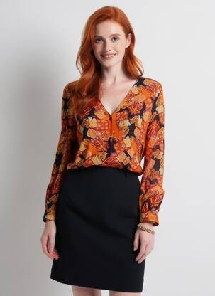Chemisier tissage crêpe manches longues orange ARTLOVE femme