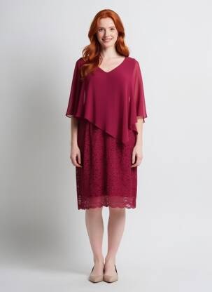 Robe mi-longue coupe fluide manches 3/4 rouge ULLA POPKEN femme