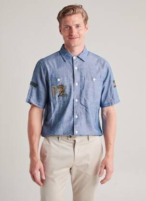 Chemise manches courtes coupe cintrée bleu DAYTONA homme