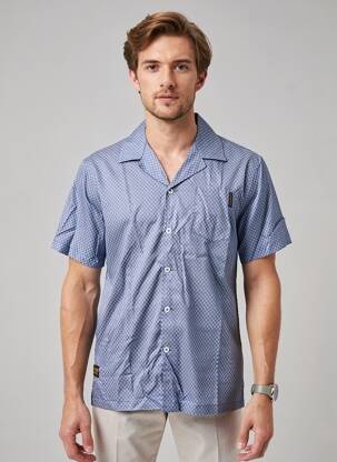 Chemise manches courtes col tailleur bleu fonce DAYTONA homme