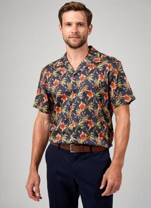 Chemise manches courtes col tailleur bleu DAYTONA homme