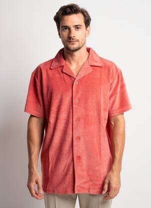 Chemise manches courtes col tailleur rouge DAYTONA homme