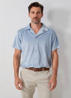 Chemise manches courtes col tailleur bleu DAYTONA homme