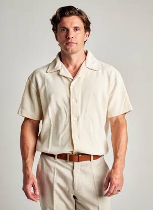 Chemise manches courtes col tailleur beige DAYTONA homme