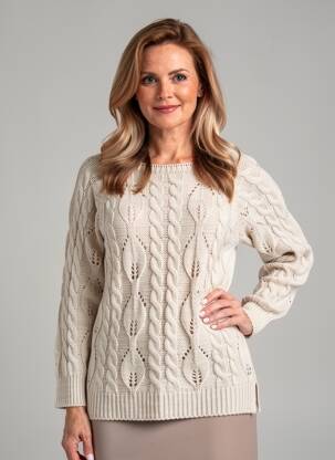 Pull coupe cintrée manches longues beige QUATTRO femme