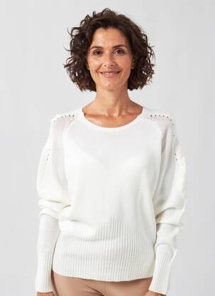 Pull coupe cintrée manches longues blanc QUATTRO femme