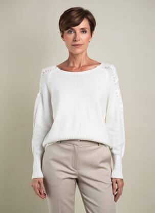 Pull coupe cintrée manches longues blanc QUATTRO femme