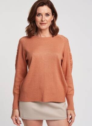 Pull coupe cintrée manches longues orange QUATTRO femme