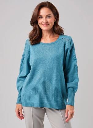Pull coupe cintrée manches longues bleu QUATTRO femme