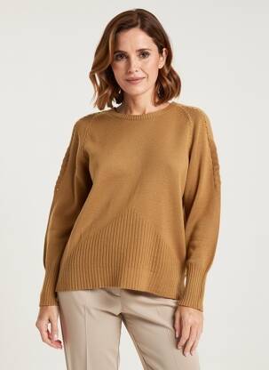 Pull coupe cintrée manches longues marron QUATTRO femme