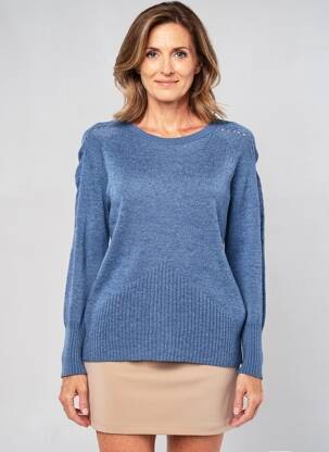 Pull coupe cintrée manches longues bleu fonce QUATTRO femme