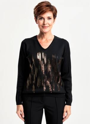 Pull coupe cintrée manches longues noir QUATTRO femme