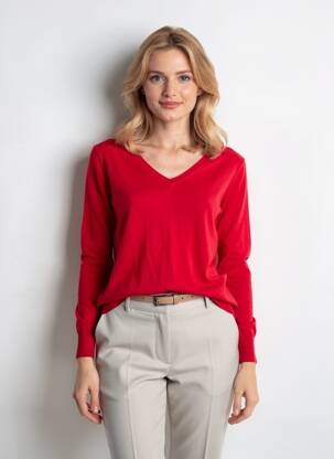 Pull col v manches longues rouge QUATTRO femme