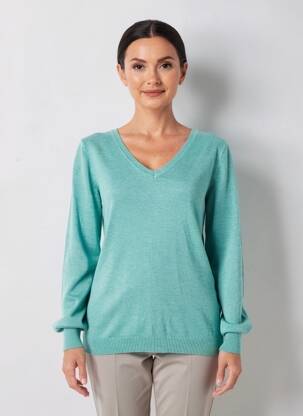 Pull col v manches longues vert QUATTRO femme