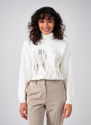Pull col roulé coupe cintrée manches longues blanc COULEURS DU TEMPS femme